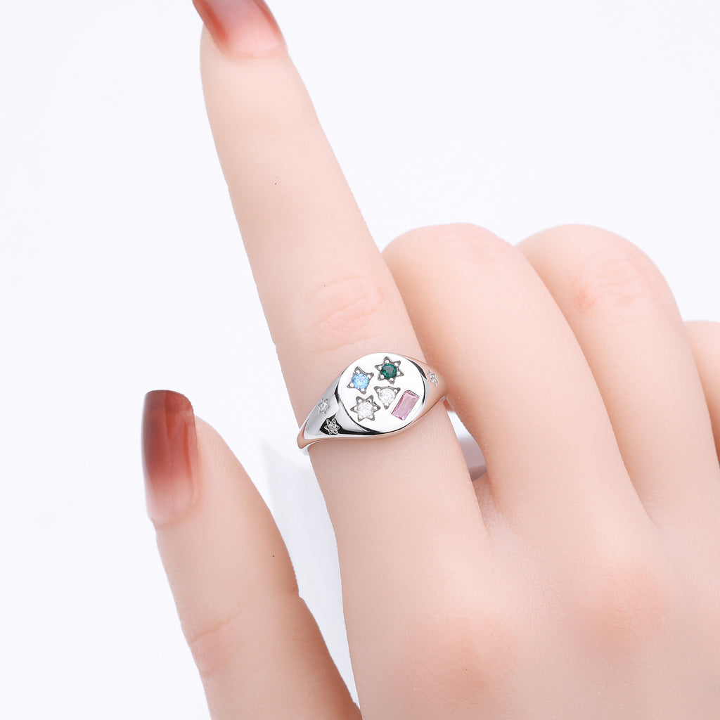 Versatile S925 sterling silver ring, stylish colored zircon set band
