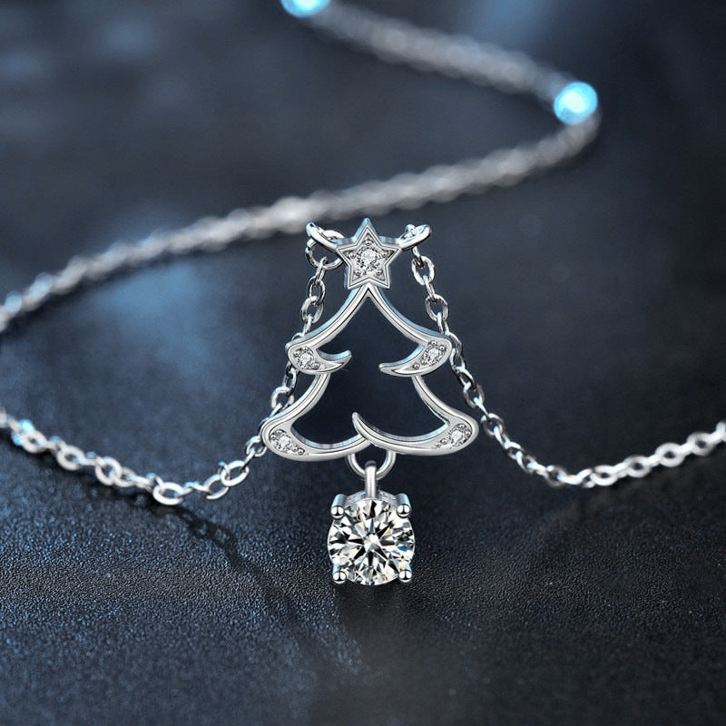 S925 Sterling Silver Moissanite Christmas Tree Pendant Necklace