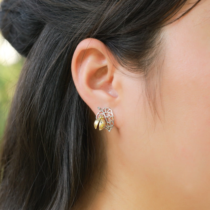 S925 Sterling Silver Gold-Plated Stud with Red Agate Earrings