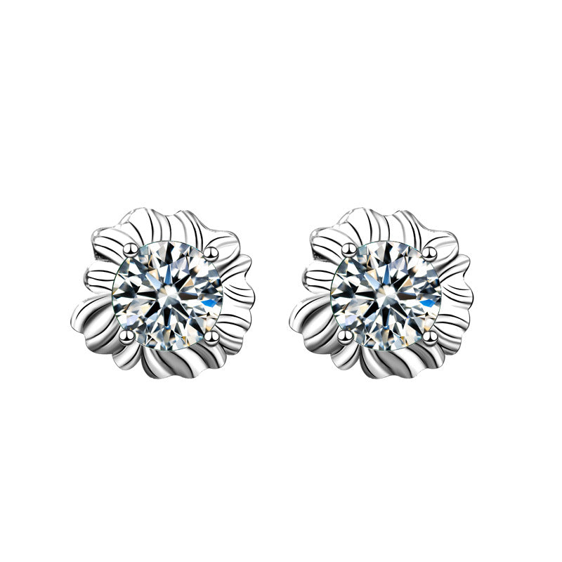 Cute and delicate Christmas moissanite sunflower 925 sterling silver stud earrings