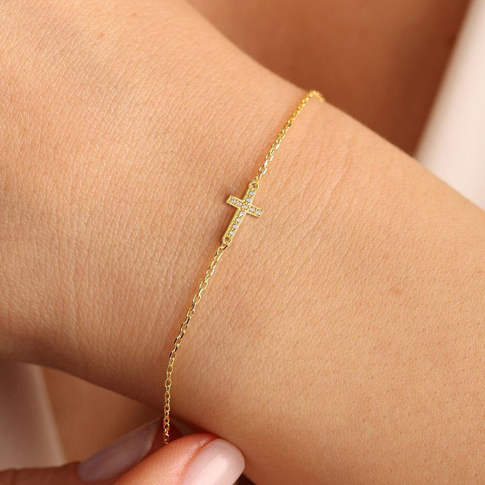925 Sterling Silver Zircon Inlaid Cross Bracelet