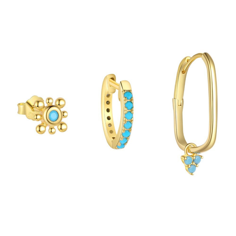 S925 Sterling Silver Turquoise Stud Earrings