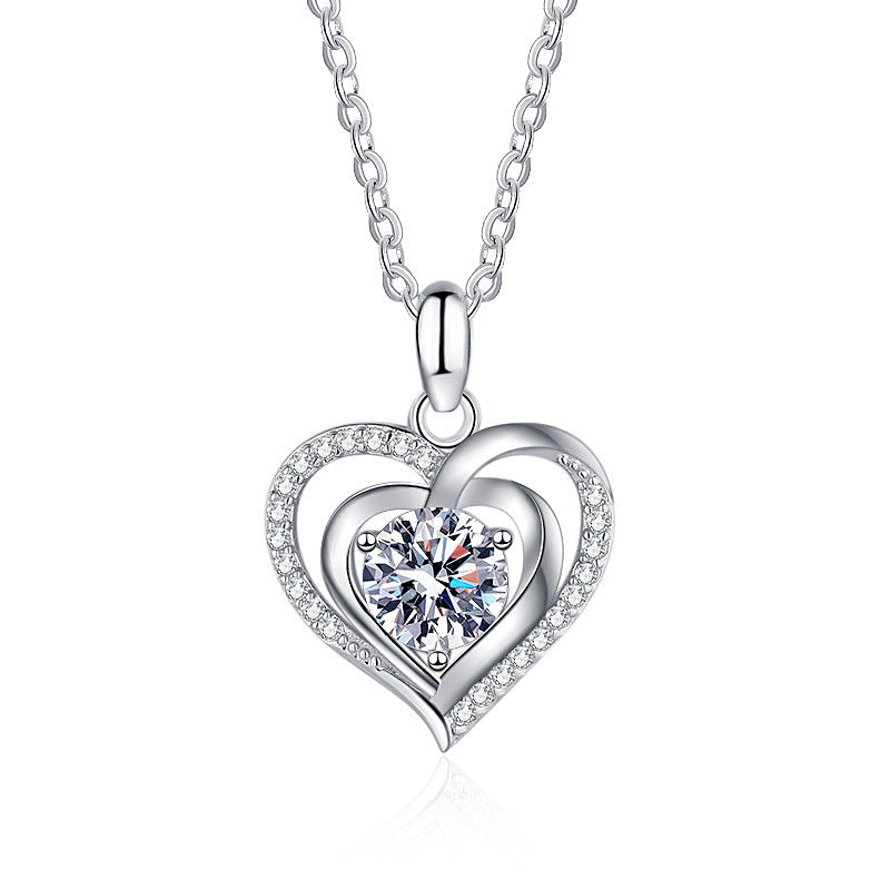 S925 Sterling Silver Loving Heart Necklace Moissanite