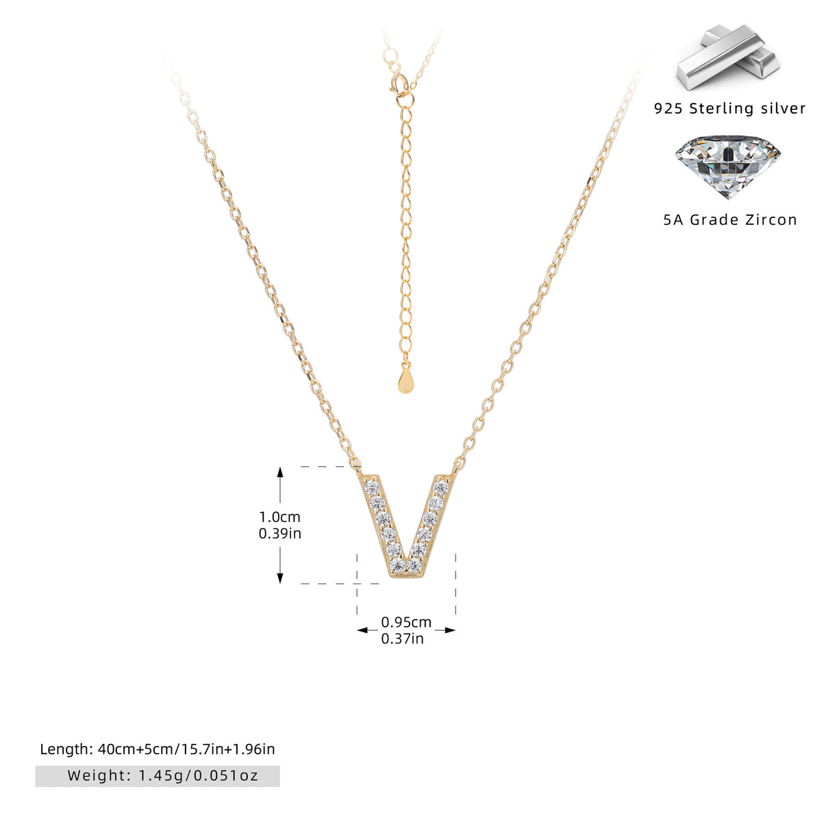 S925 Sterling Silver Simple Diamond Necklace with English Letters