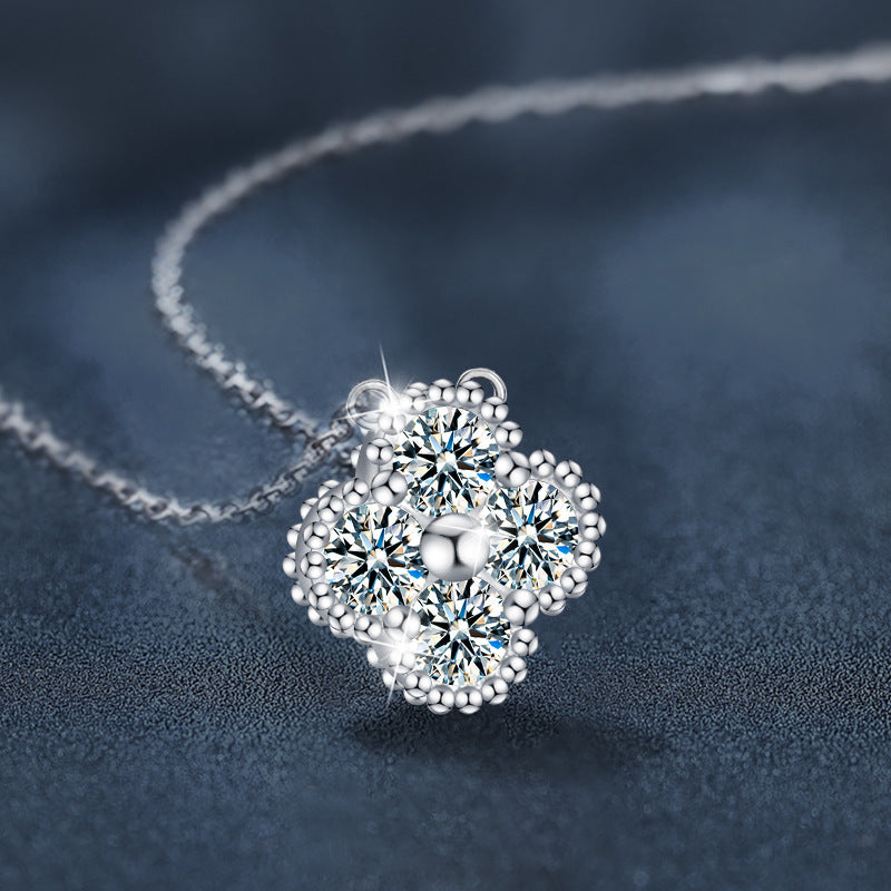 S925 Sterling Silver Moissanite Pendant Clover Necklace
