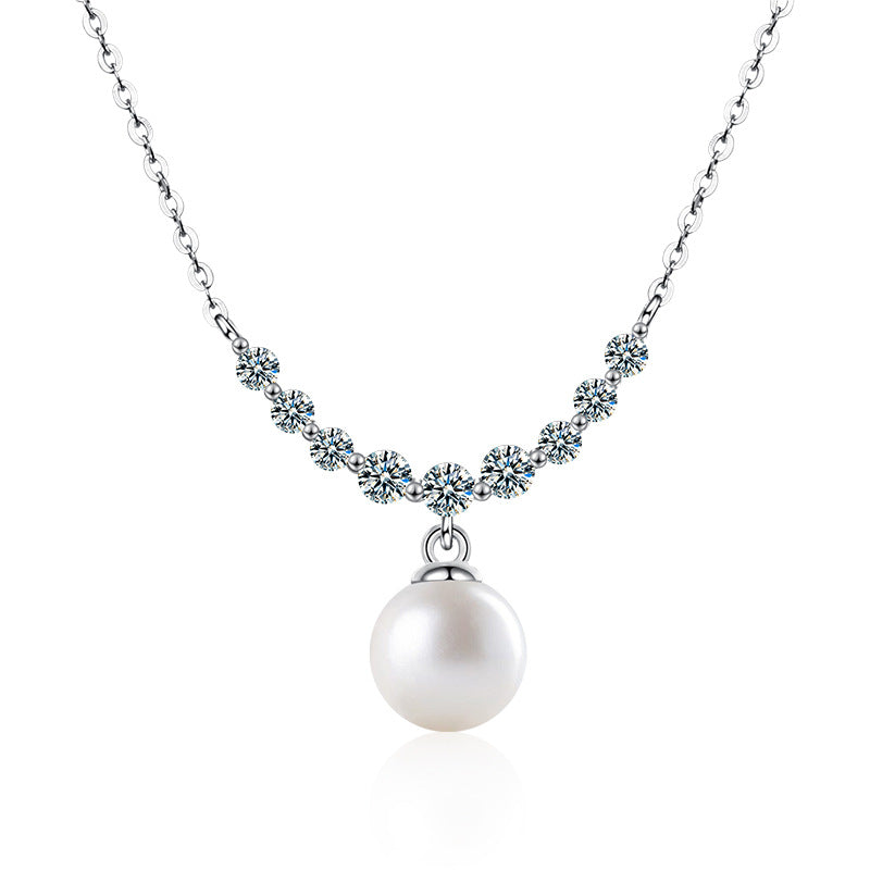 S925 Sterling Silver Moissanite Smile Pearl Necklace