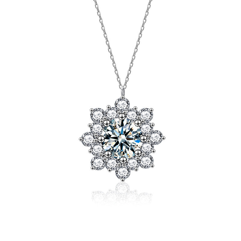 S925 Sterling Silver Moissanite SUNFLOWER Pendant Necklace
