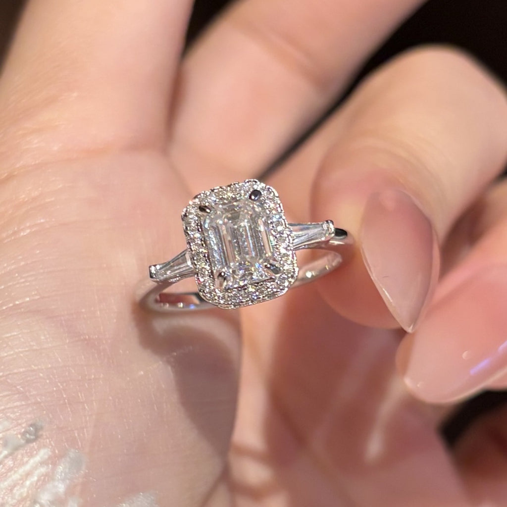 S925 Silver Rectangular Moissanite Ring