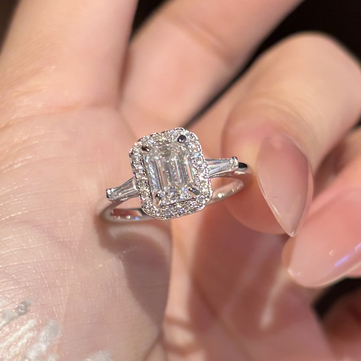 S925 Silver Rectangular Moissanite Ring