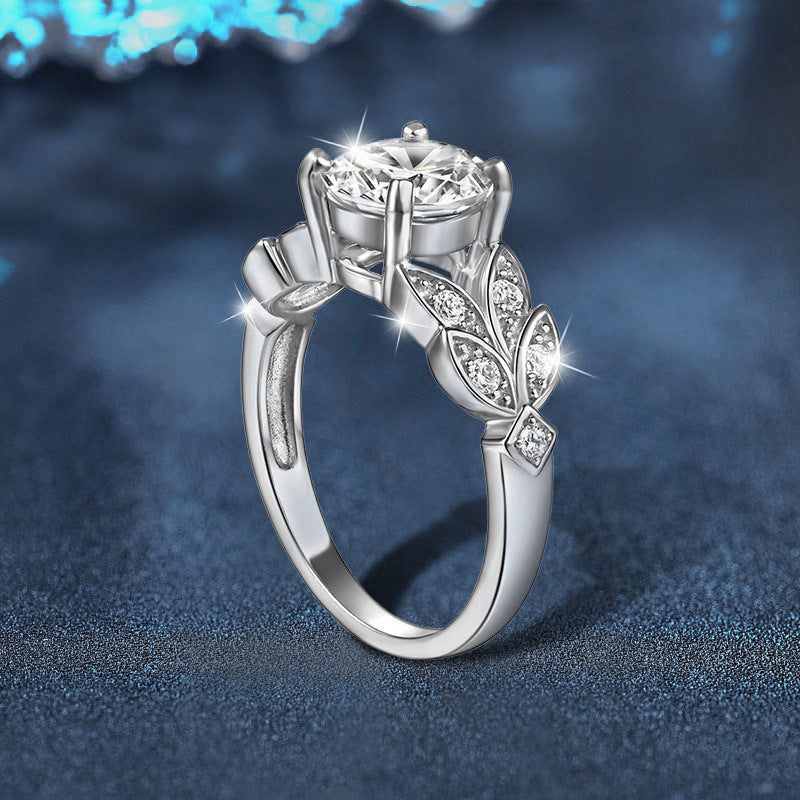 S925 Sterling Silver Moissanite Leaf Ring