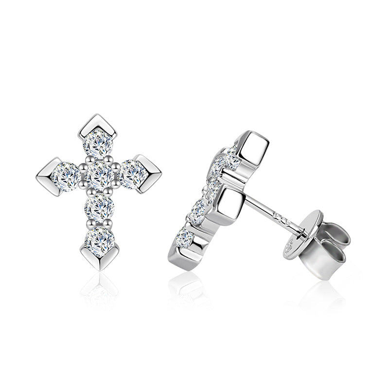 S925 Sterling Silver & Moissanite Cross Stud Earrings — Unique Design