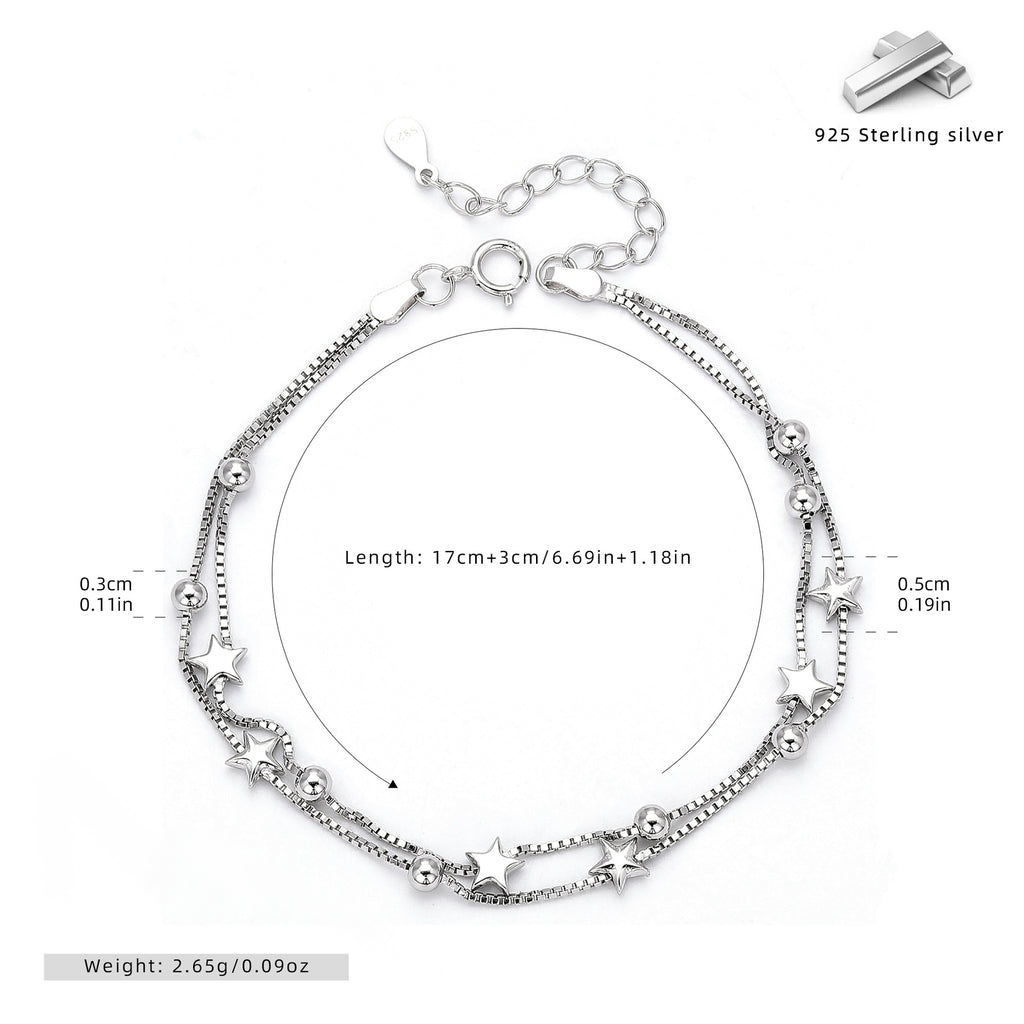 S925 Sterling Silver Double-Layer Bracelet with Small Stars