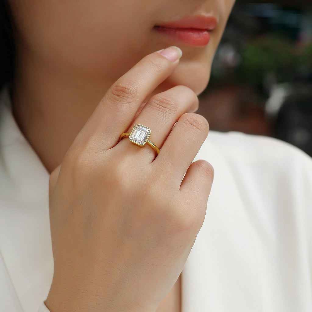 S925 Silver Gold-Plated Moissanite Ring