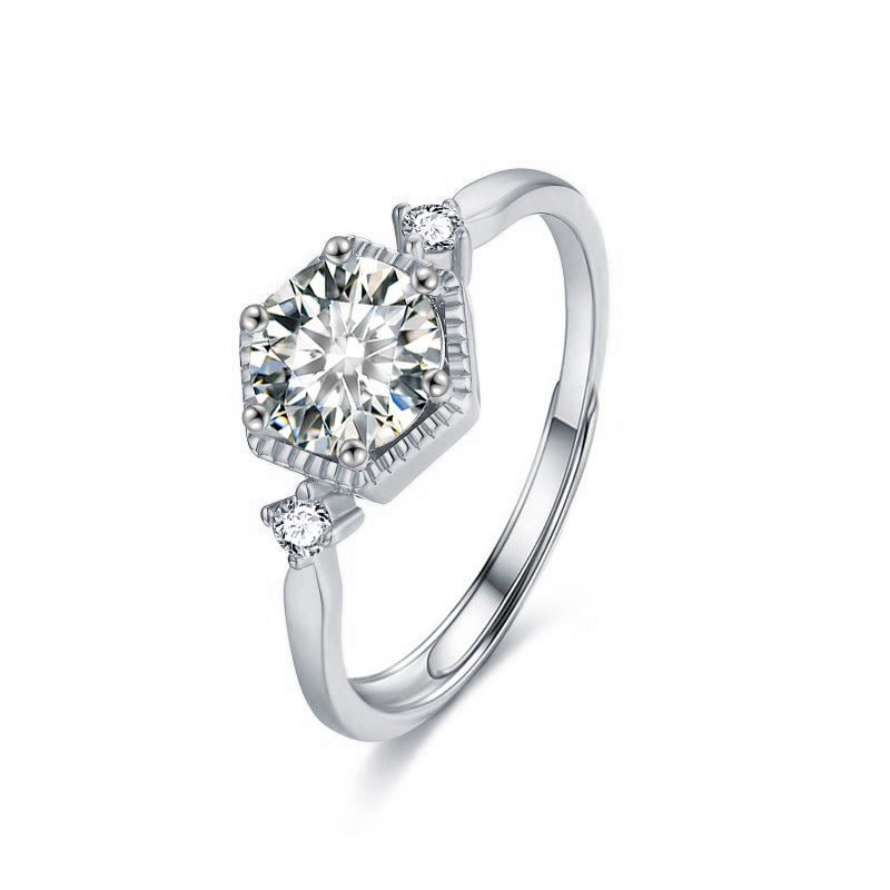 S925 Sterling Silver Moissanite Six Prong Ring