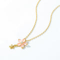 S925 Sterling Silver Plating 10K Gold Pink Little Flower Pendant Necklace 