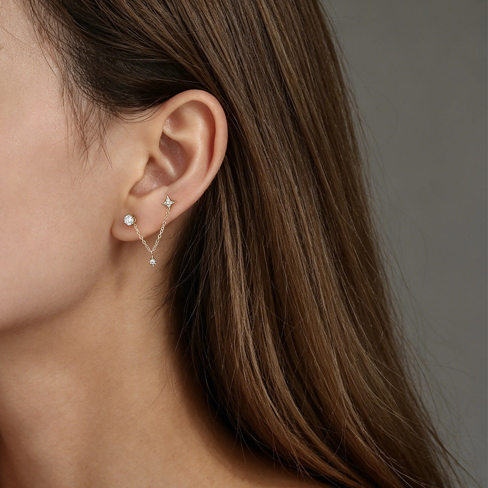 S925 Sterling Silver Chain Ear Bridge with Zirconia(Ear tips not included)