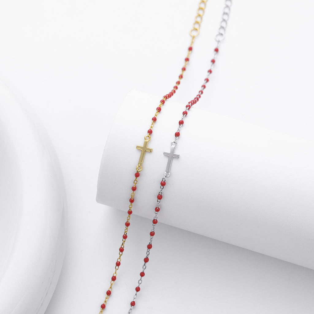 S925 Sterling Silver Cross Bracelet with Colorful Enamel Detail