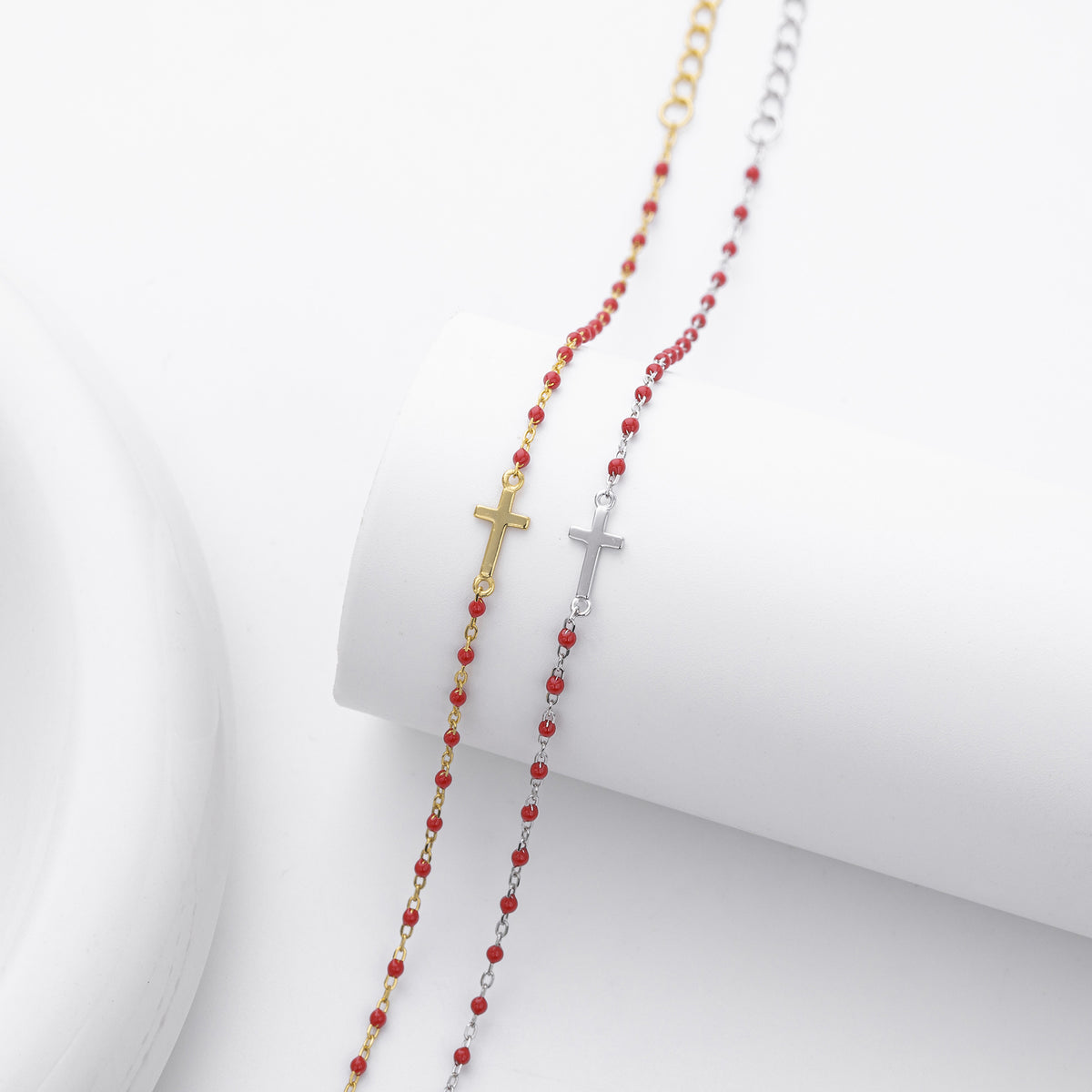 S925 Sterling Silver Cross Bracelet with Colorful Enamel Detail