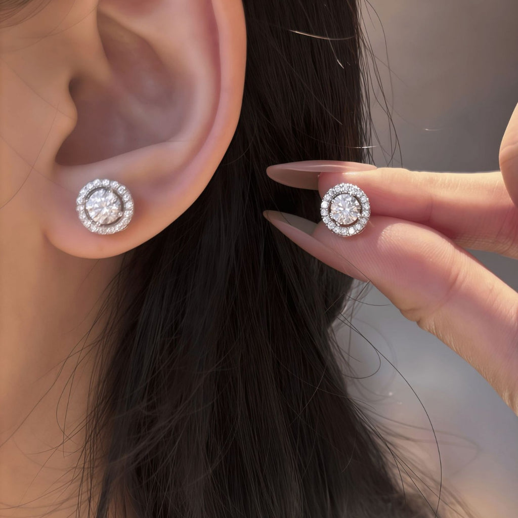 S925 Sterling Silver Round Moissanite Earrings