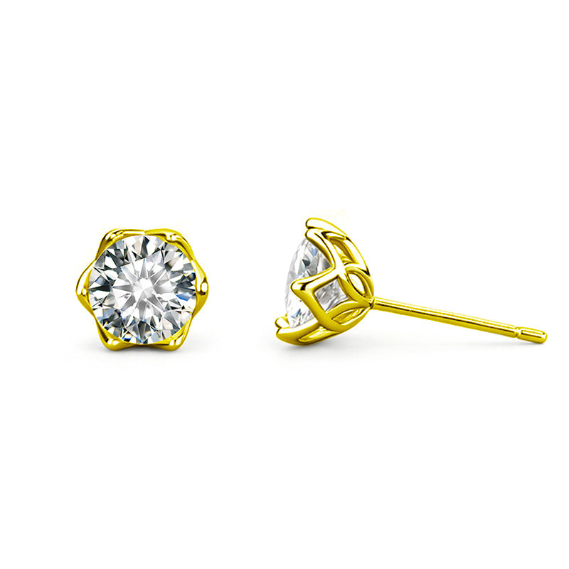 S925 Sterling Silver Moissanite Lace Six-Prong Stud Earrings
