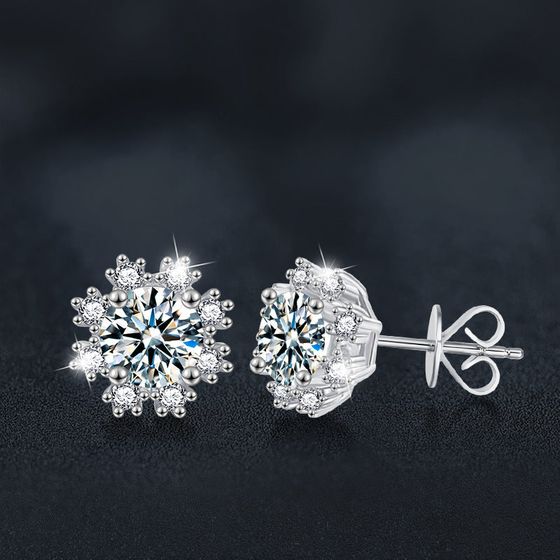 S925 Sterling Silver Romantic Snowflake Moissanite Earrings for Christmas