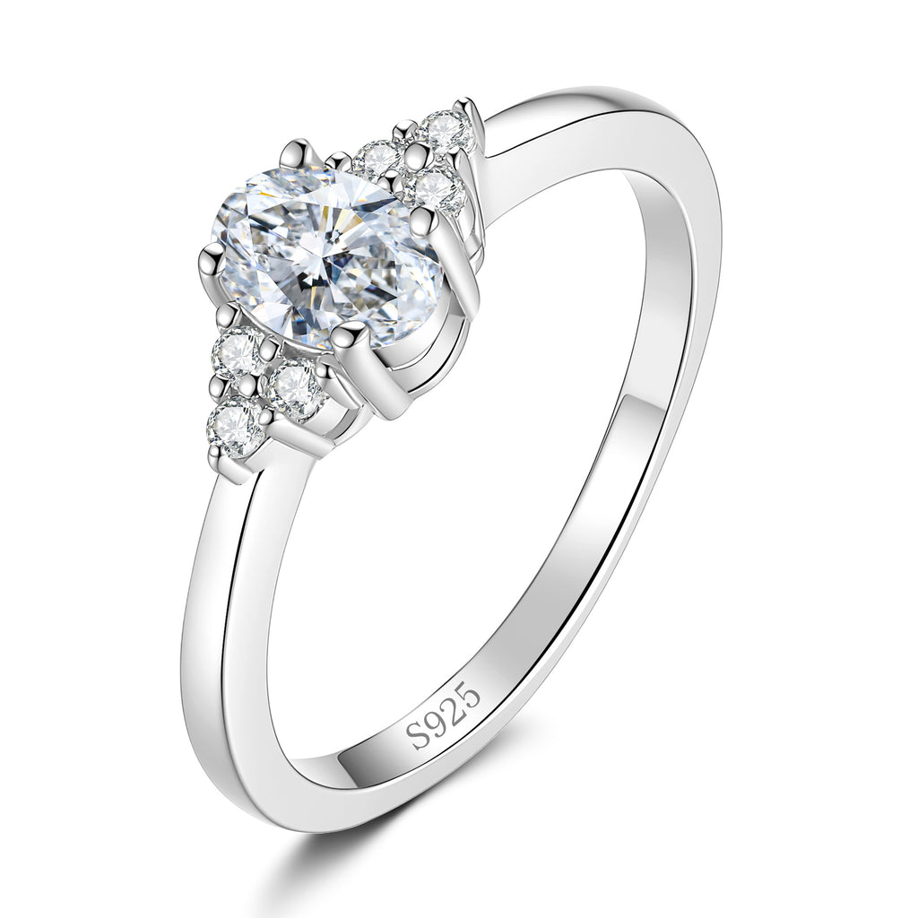 S925 Silver D-Color Moissanite Four-Prong "Pigeon's Egg" Ring
