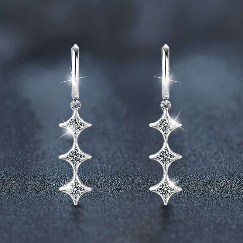 Stylish & Elegant Moissanite 925 Silver Long Tassel Stud Earrings