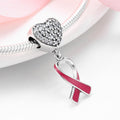 S925 Sterling Silver Red Ribbon Heart Shape Zircon Pendant