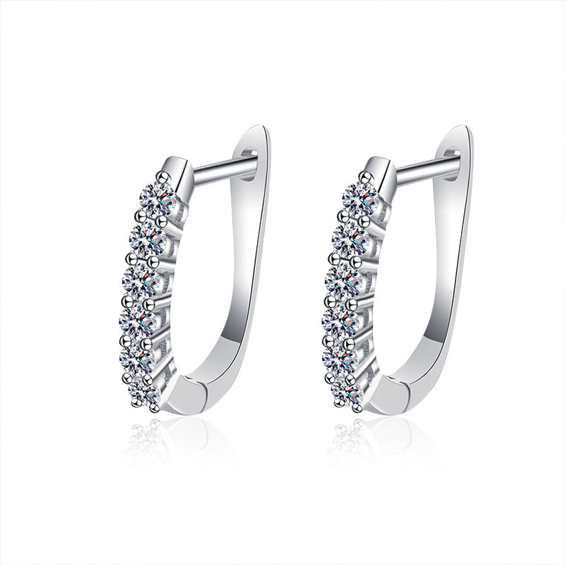 925 Sterling Silver U-Shaped Earrings — Single-Row Moissanite Studs: Simple & Versatile