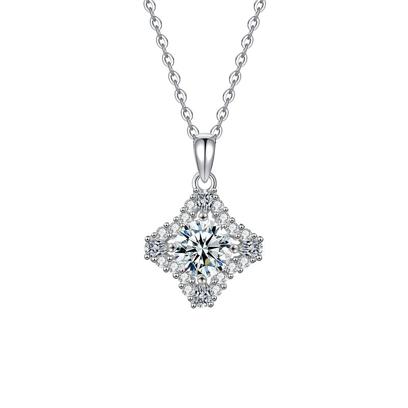 S925 Sterling Silver Moissanite Four Pointed Stars Pendant Necklace