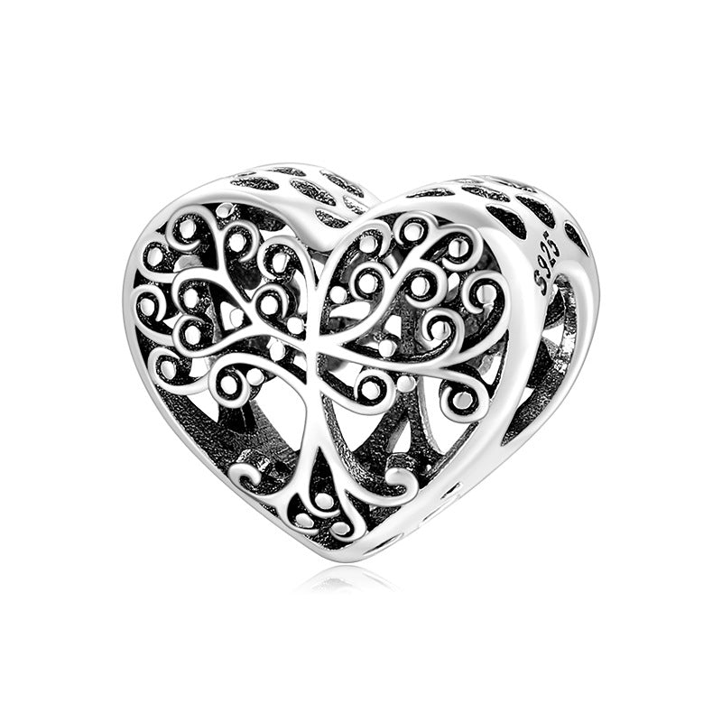 S925 Sterling Silver Heart Hollow Tree of Life Bead Pendant