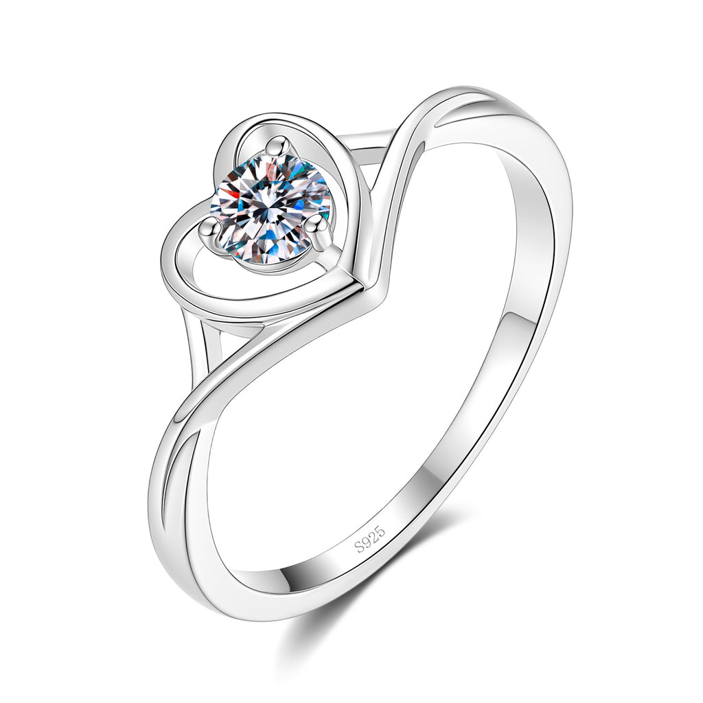 S925 Sterling Silver Heart-Shaped Colorful Moissanite Ring