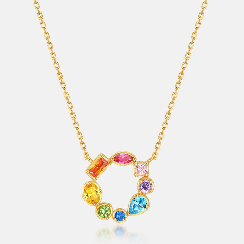 S925 Sterling Silver Gold-Plated Colored Zircon Pendant Necklace