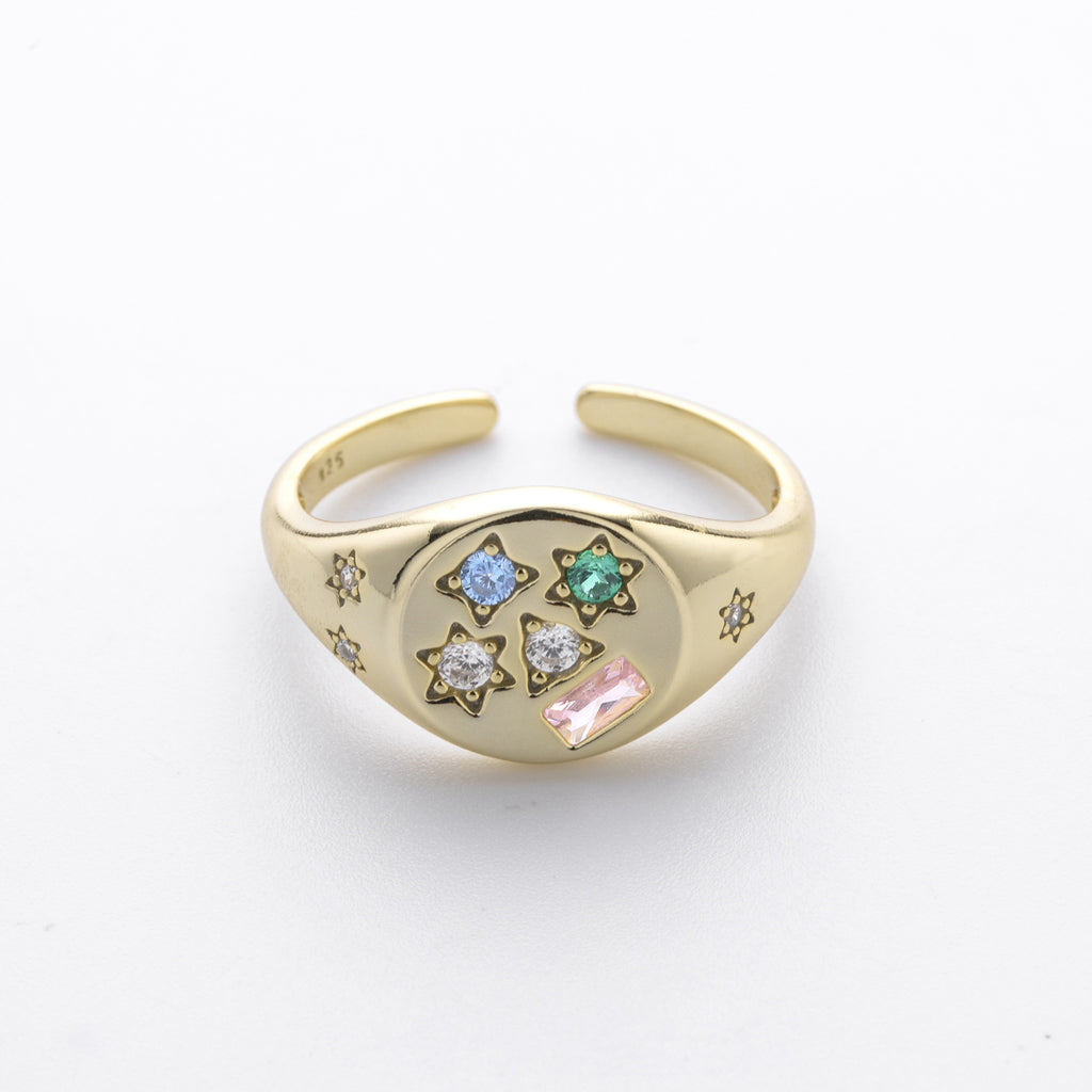 Versatile S925 sterling silver ring, stylish colored zircon set band