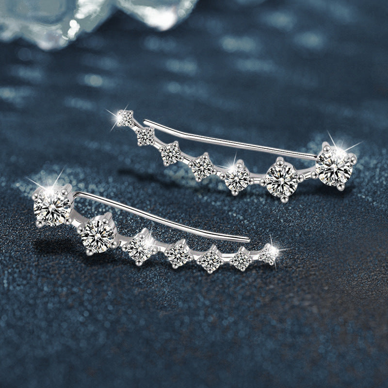 Classic Row-Set Diamond Stud Earrings — 925 Silver, Western-Style Jewelry