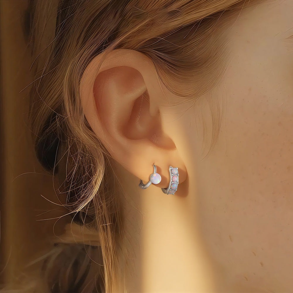 S925 Sterling Silver Opal and Zircon Earrings