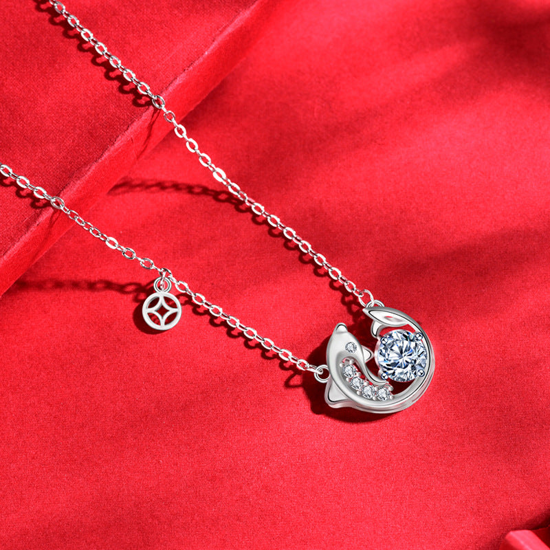 S925 Sterling Silver Moissanite Fancy Carp Pendant Necklace