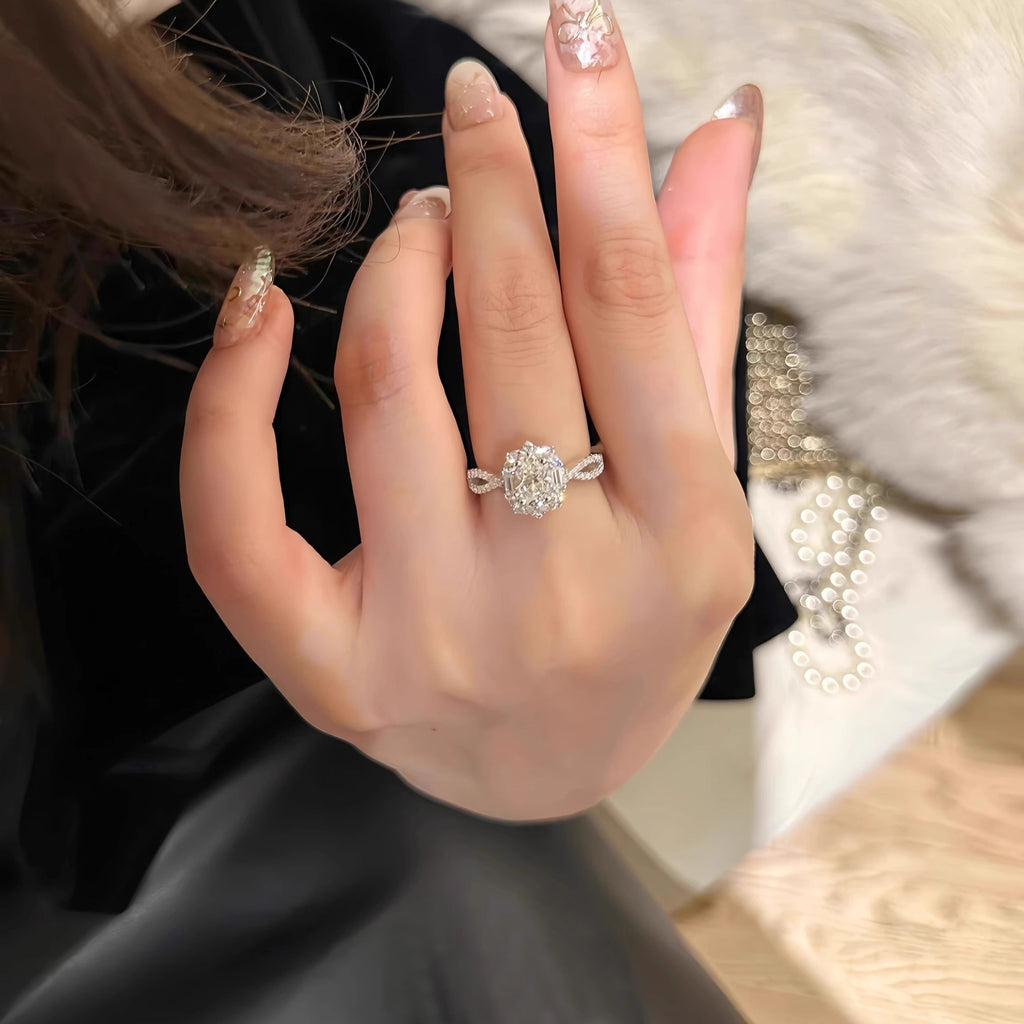 925 Sterling Silver Oval Dove Egg Moissanite Ring
