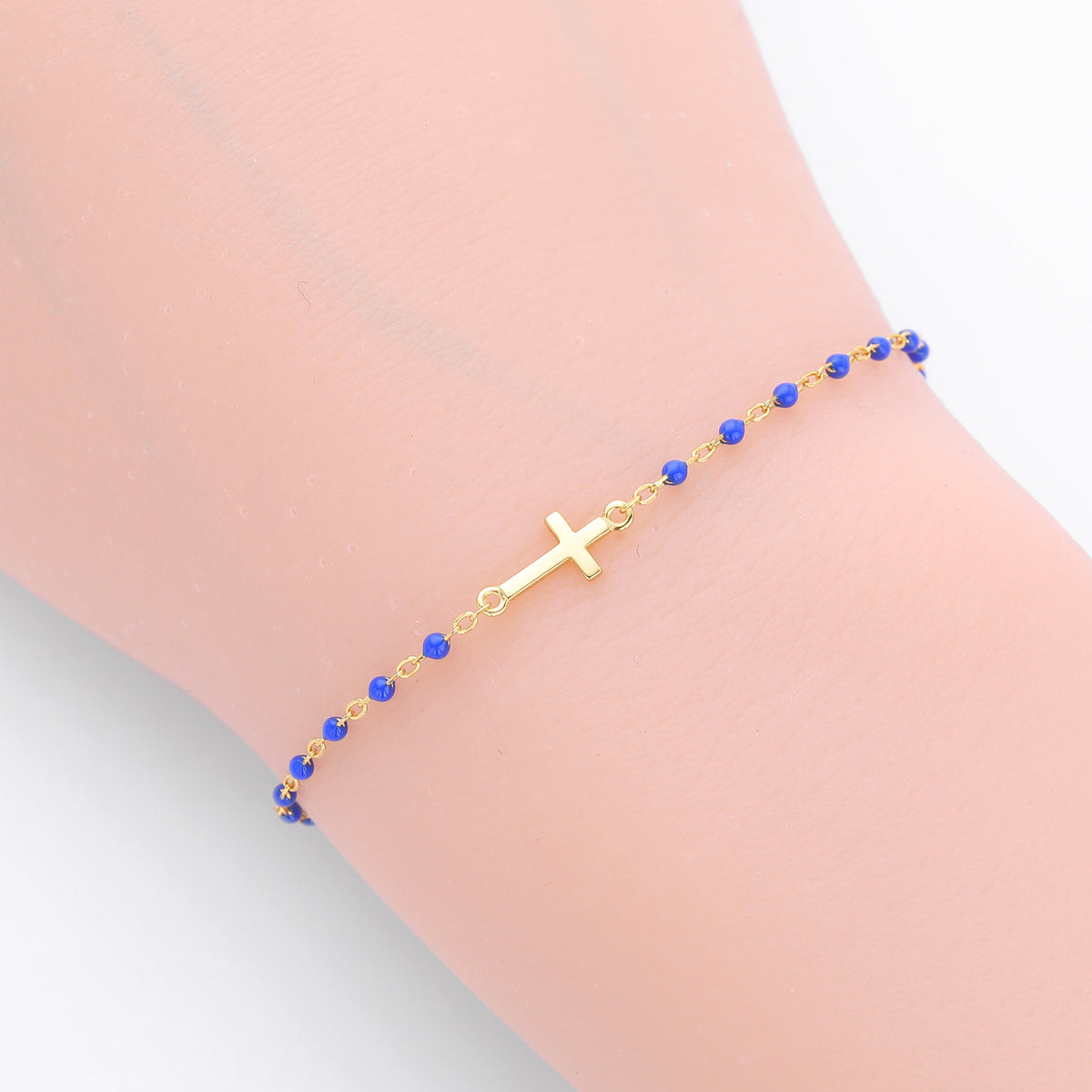 S925 Sterling Silver Cross Bracelet with Colorful Enamel Detail