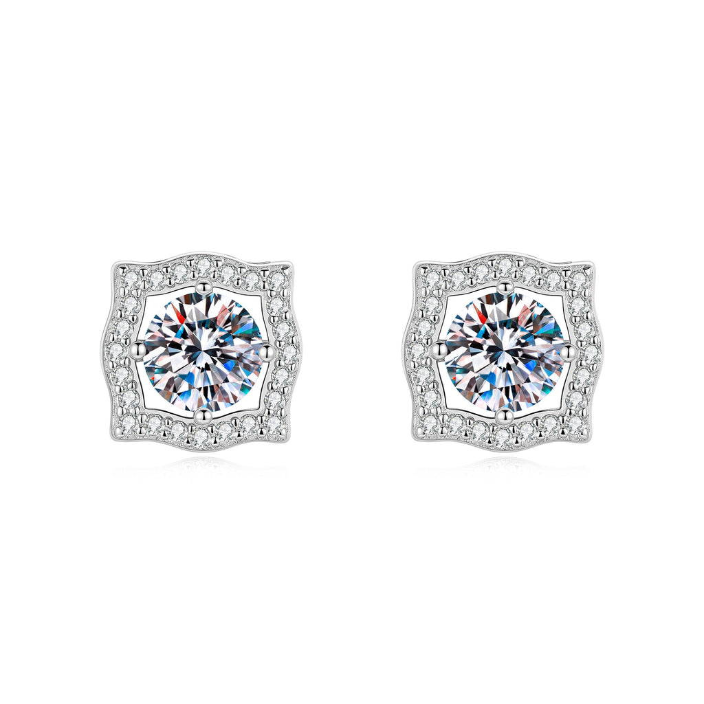 S925 Sterling Silver Square Moissanite Stud Earrings with "Starry Sky" Faceting
