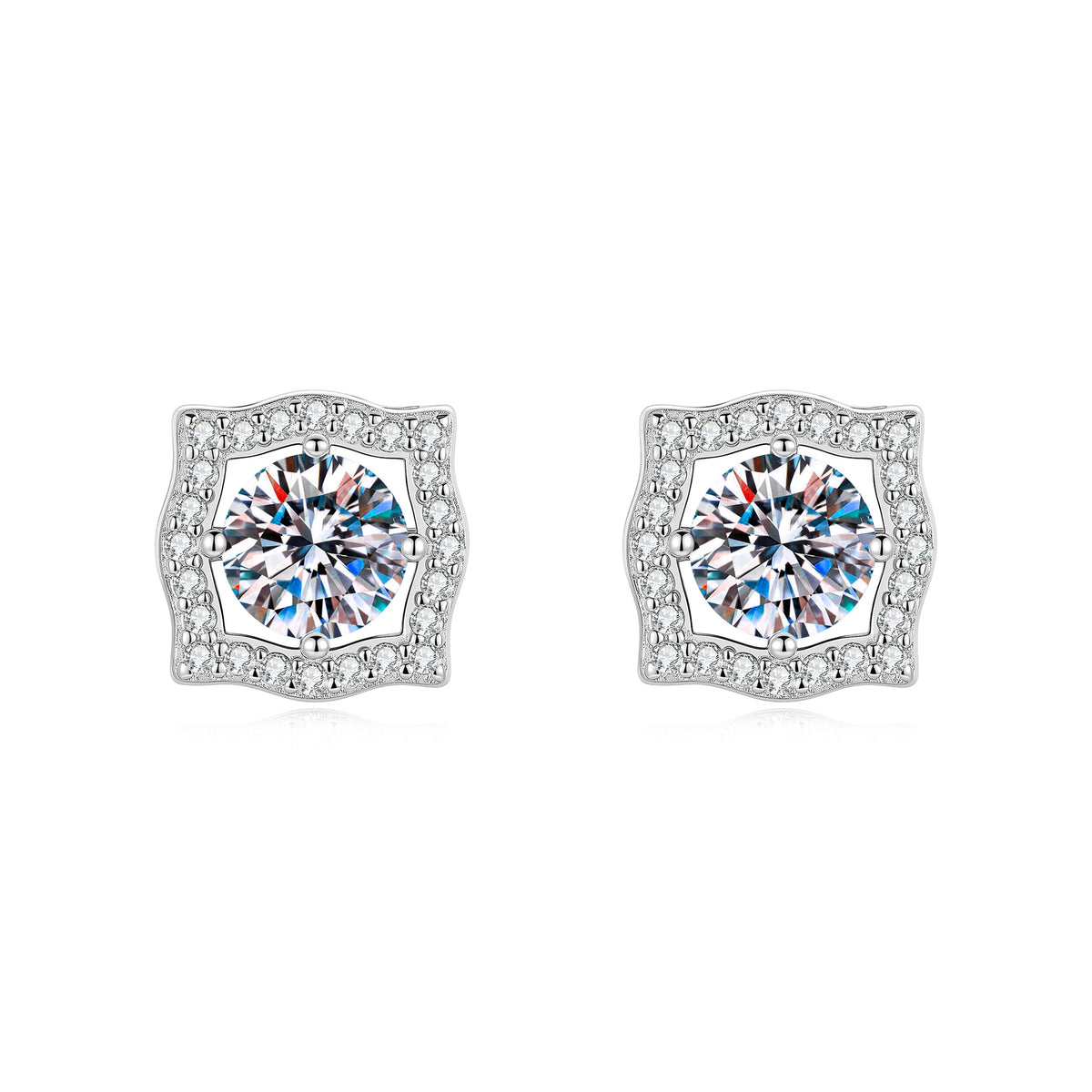 S925 Sterling Silver Square Moissanite Stud Earrings with "Starry Sky" Faceting