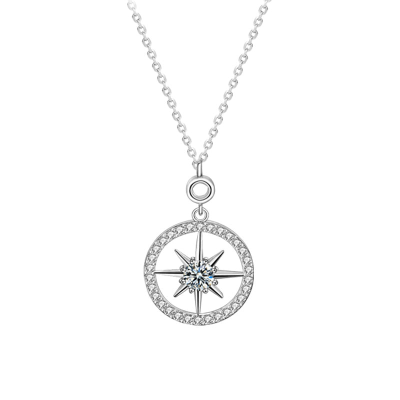 S925 Sterling Silver Moissanite Eight Awn Star Pendant Necklace
