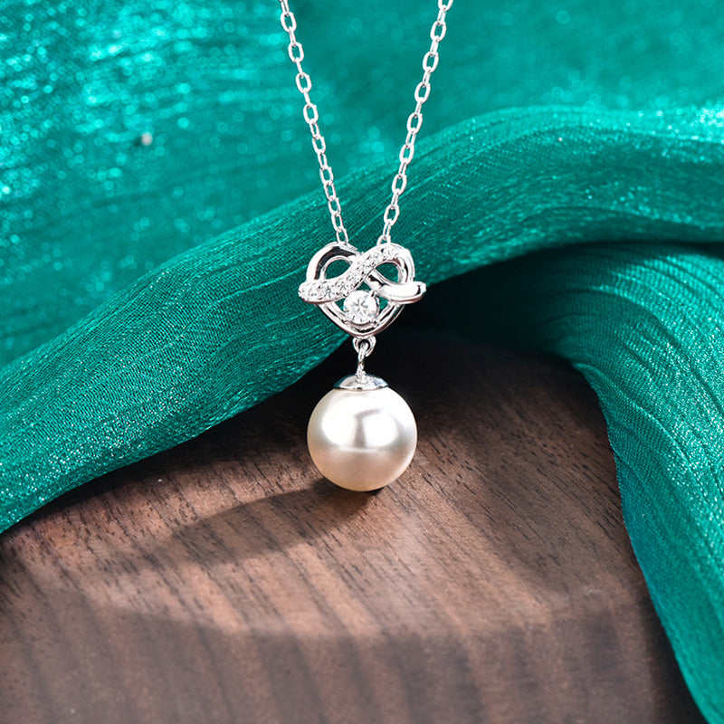 S925 Sterling Silver Moissanite Loving Heart Pearl Pendant Necklace