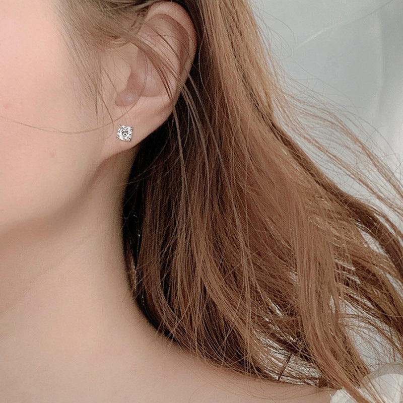 Simple and elegant moissanite four-prong threaded earrings in 925 sterling silver