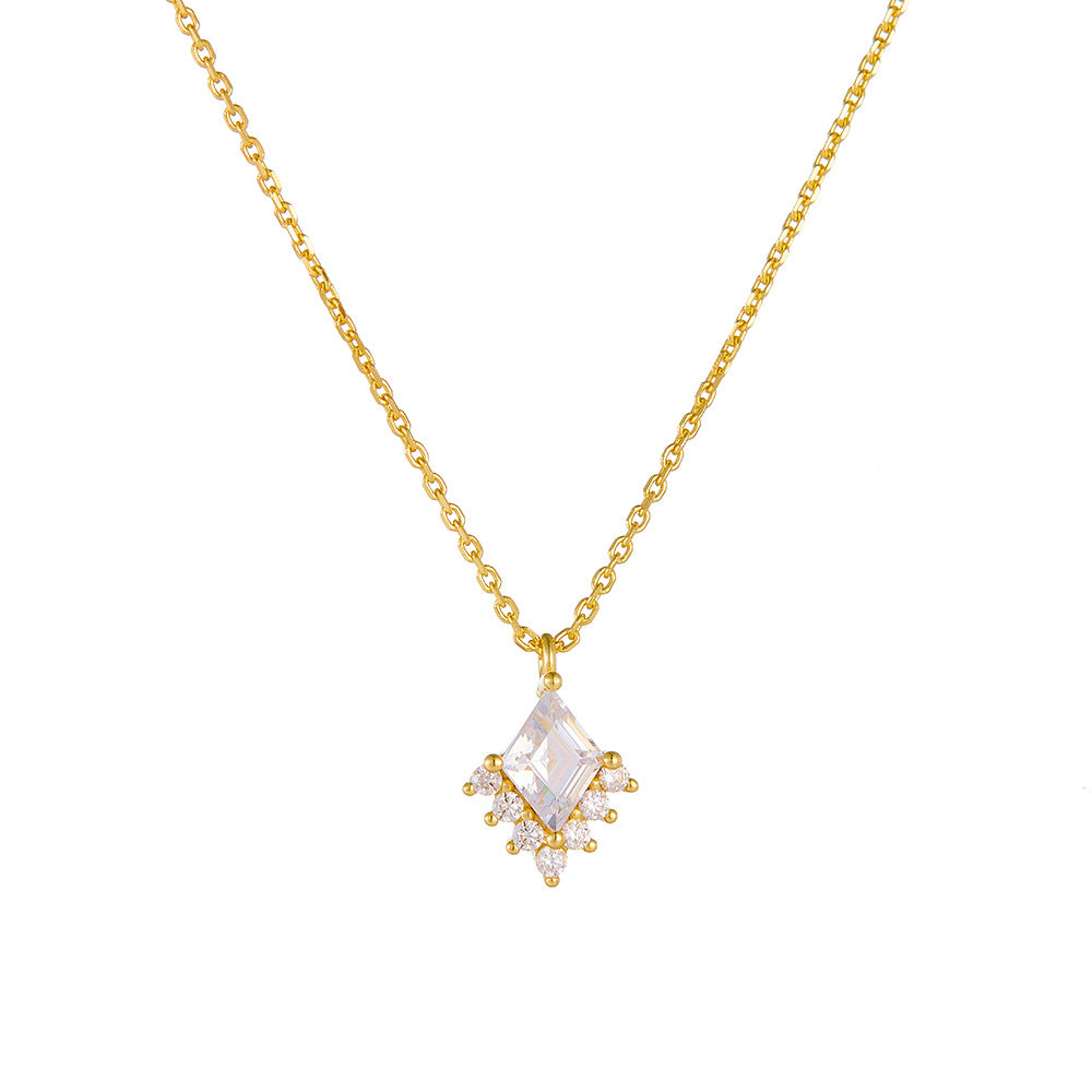 S925 Sterling Silver Geometric Diamond Zircon Pendant Necklace