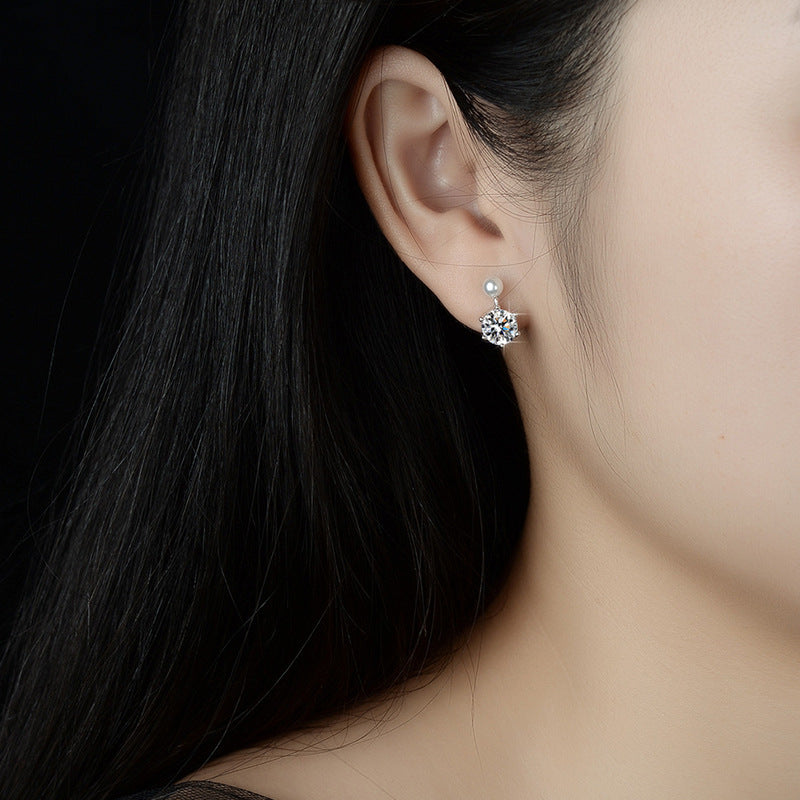 Classic Six-Prong Moissanite & Pearl Stud Earrings -S925 Sterling Silver