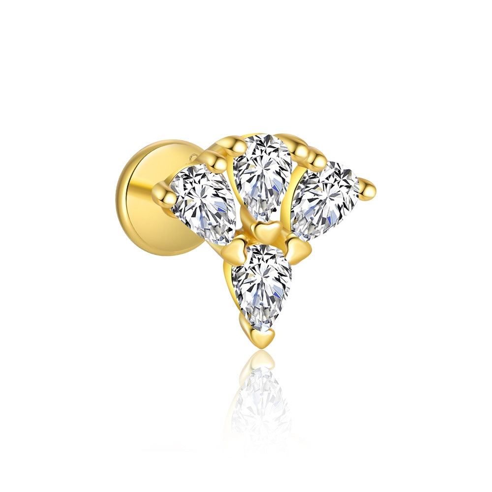 S925 Sterling Silver Teardrop-Shaped Stud Earrings with Zirconia