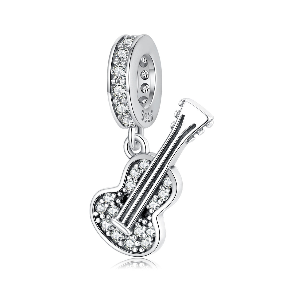 S925 Sterling Silver Guitar Diamond-Embedded Zircon Pendant