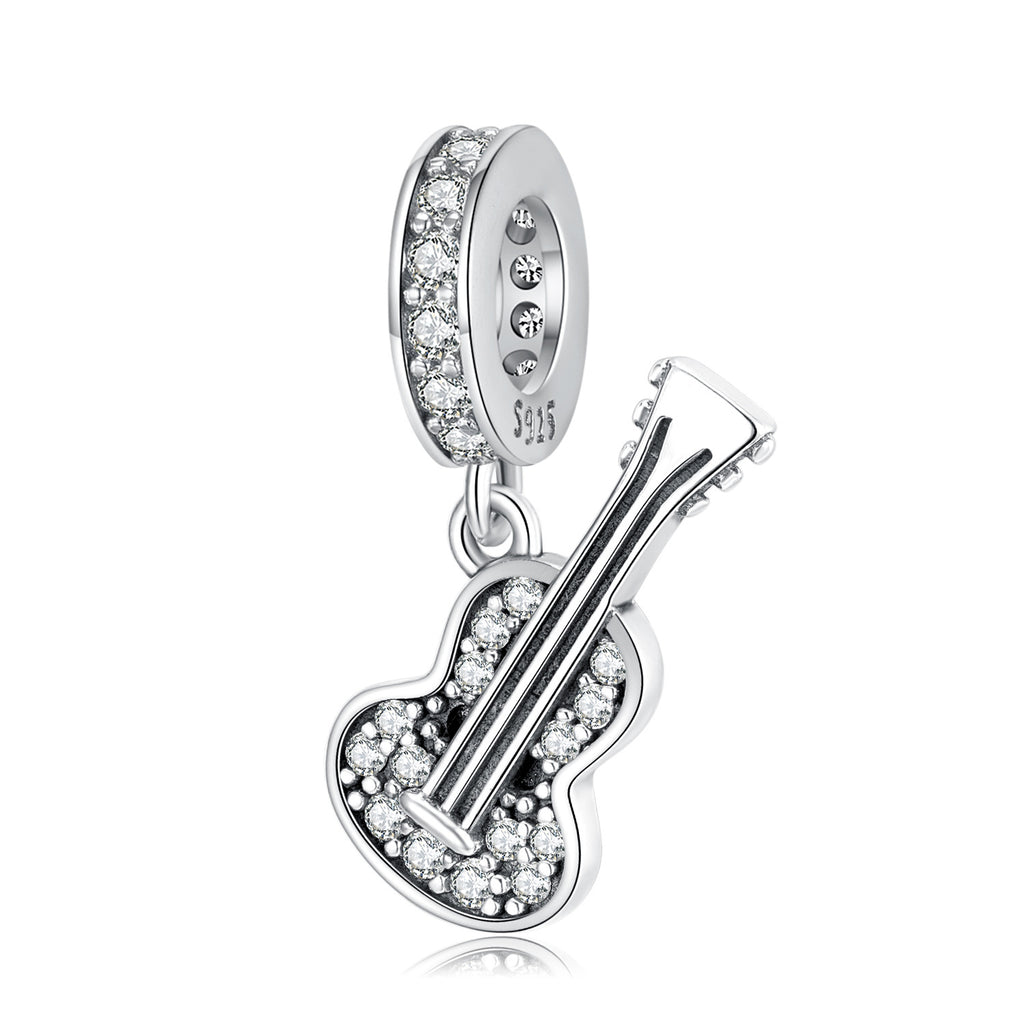 S925 Sterling Silver Guitar Diamond-Embedded Zircon Pendant