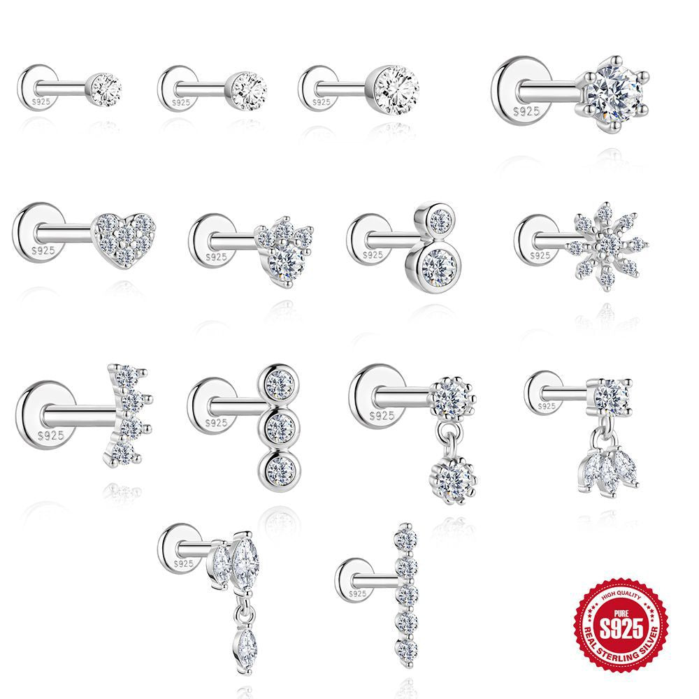 S925 Sterling Silver Moissanite Threaded Cartilage Stud